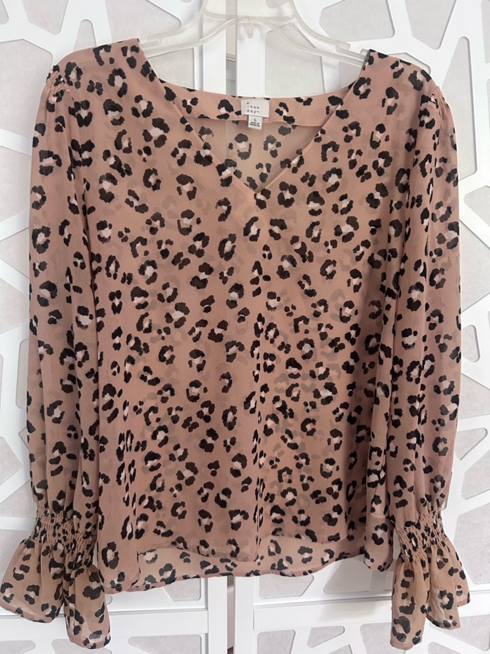 a new day Taupe Leopard-Print V-Neck Blouse